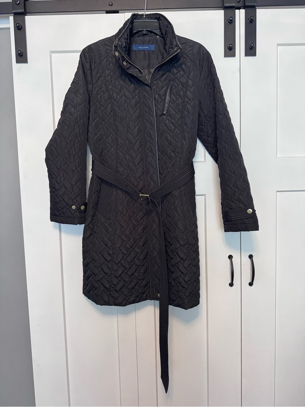 Cole Haan Black Quilted Belted Puffer Coat